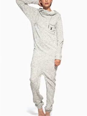 Onepiece Twisty Jumpsuit Grey Melange Unisex Hooded